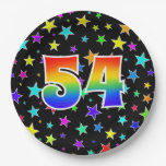 [ Thumbnail: 54th Event: Bold, Fun, Colorful Rainbow 54 Paper Plates ]