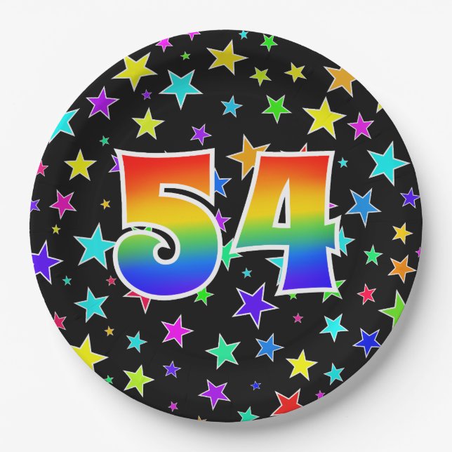 54th Event: Bold, Fun, Colorful Rainbow 54 Paper Plates (Front)