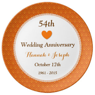 54th Wedding Anniversary Gifts Zazzle 54th Wedding Anniversary Orange And Gold A54a Dinner Plate