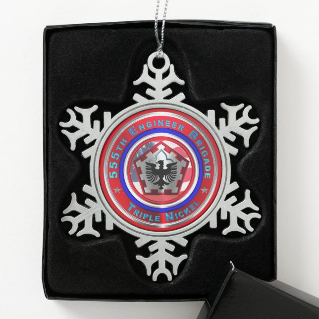 555TH ENGINEER BRIGADE   SNOWFLAKE PEWTER CHRISTMAS ORNAMENT (Box)
