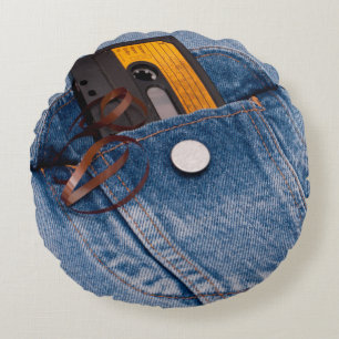 5563Retro 80's Design - Audio Cassette Tape Round Pillow