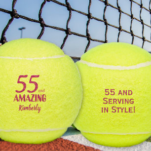 55 and Amazing Pink Tennis 55th Birthday Gift Balls