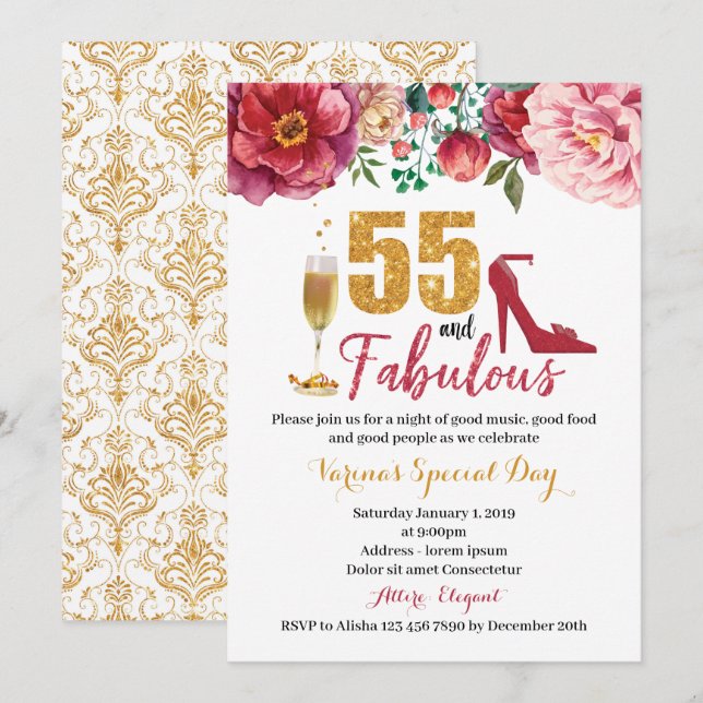 55 and Fabulous Birthday Invitation for Women (Front/Back)
