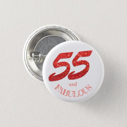 55 and Fabulous Birthday Living Coral Glitter Button