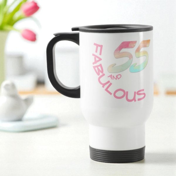 55 and Fabulous Birthday Pastel Rainbow Text