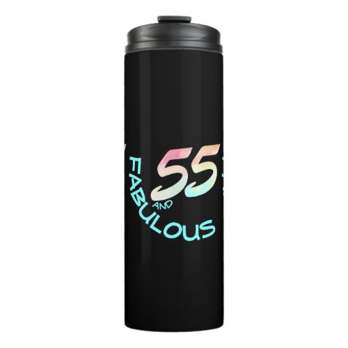 55 and Fabulous Birthday Pastel Rainbow Watercolor Thermal Tumbler