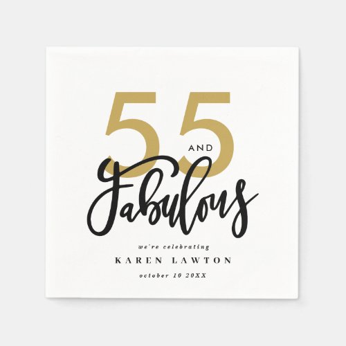 55 and fabulous gold birthday party napkins