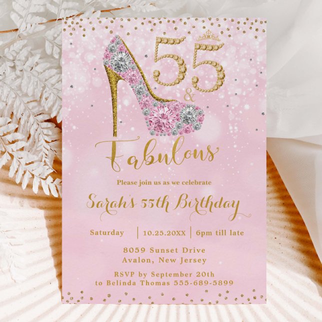 55 and Fabulous High Heel Diamonds 55th Birthday Invitation (Creator Uploaded)