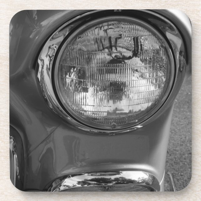 55 Chevy Headlight Grayscale Drink Coaster (Front)