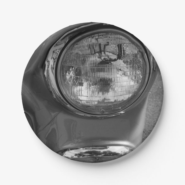 55 Chevy Headlight Grayscale Paper Plates (Front)