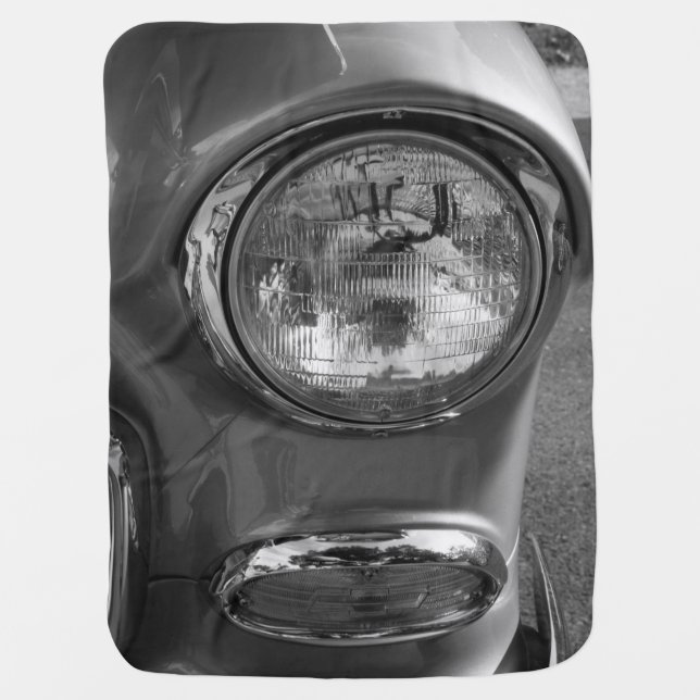 55 Chevy Headlight Grayscale Receiving Blanket (Front)