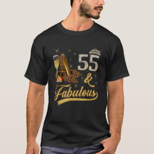 55 Fabulous 55th Birthday Rose Wine Leopard High H T-Shirt