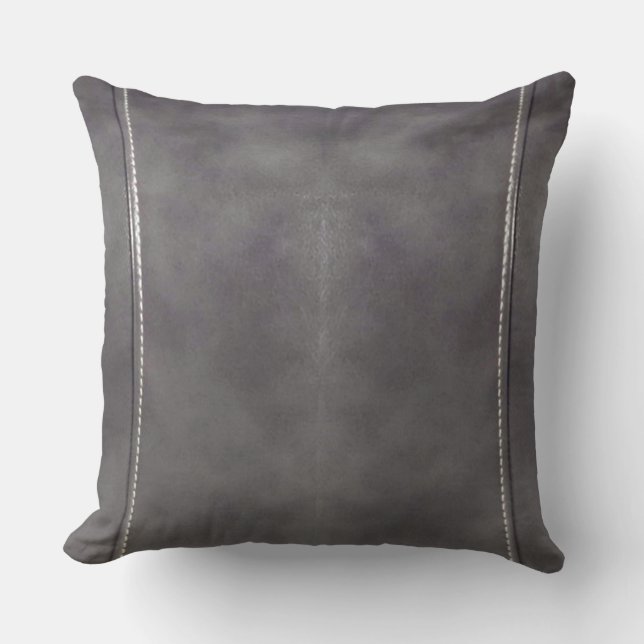 55, Faux Gray Brown Leather Look Throw Pillow (Front)