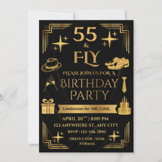 55 & FLY 5X7 CORNERED STYLE MEN'S BIRTHDAY PARTY INVITATION