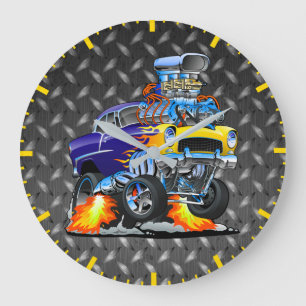 55 Funny Car Metal Diamond Checker Plate  Large Clock