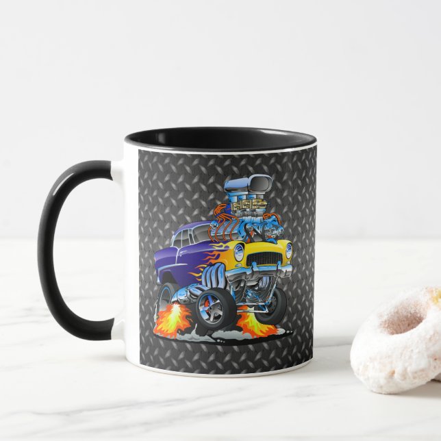 55 Funny Car Metal Diamond Checker Plate  Mug (With Donut)