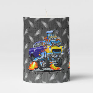 55 Funny Car Metal Diamond Checker Plate  Pillar Candle