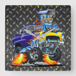 55 Funny Car Metal Diamond Checker Plate  Square Wall Clock