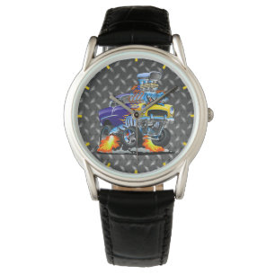 55 Funny Car Metal Diamond Checker Plate Watch