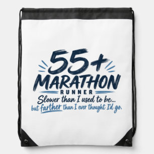 55+ Marathon Runner Slower But Farther Running Drawstring Bag