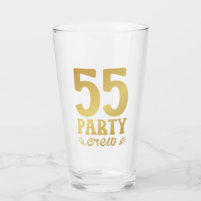 55 Party Crew 55th Birthday Drinking Glass (Front)