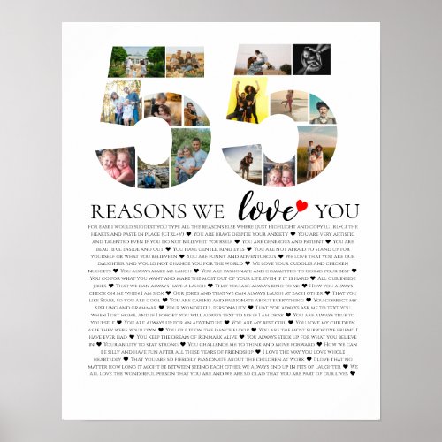 55 reasons why we love you birthday photo collage poster