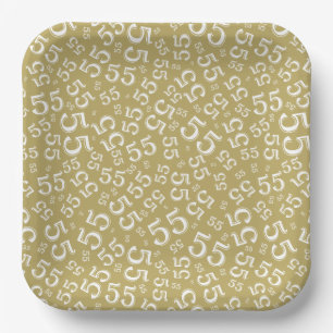  55’th Gold/White  Random Number Pattern  Paper Plates