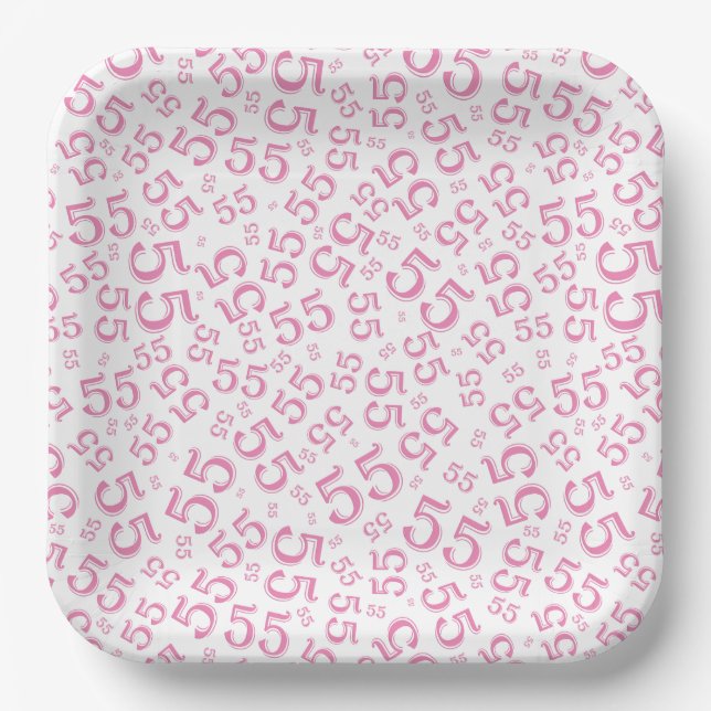  55’th Pink/White  Random Number Pattern  Paper Plates (Front)