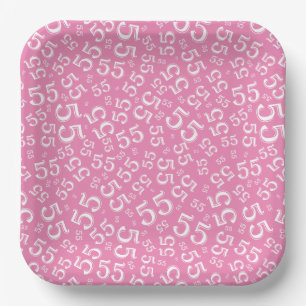 55’th Pink/White Random Number Pattern Paper Plates
