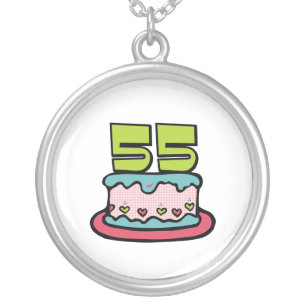 55 Year Old Birthday Cake Silver Plated Necklace