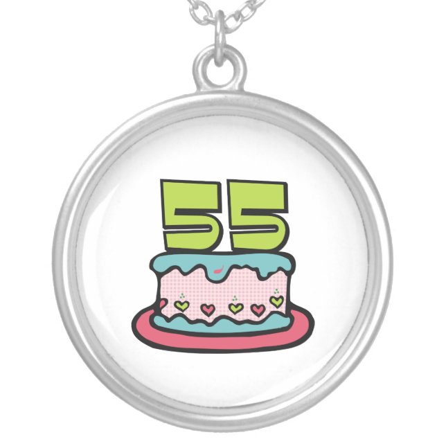 55 Year Old Birthday Cake Silver Plated Necklace (Front)