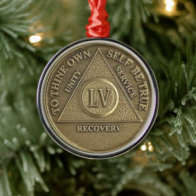 55 Year Sober Anniversary Medallion | Recovery Metal Ornament (Tree)