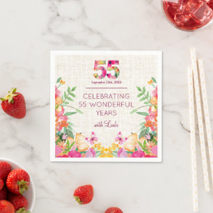 55 Years Flowers Floral Linen 55th Birthday Napkins