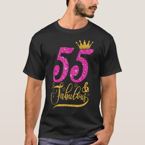 55 Years Old 55  Fabulous 55th Birthday Queen Cro T_Shirt