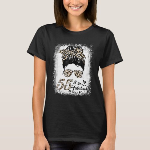 55 Years Old Fabulous Messy Bun Leopard 55th T_Shirt