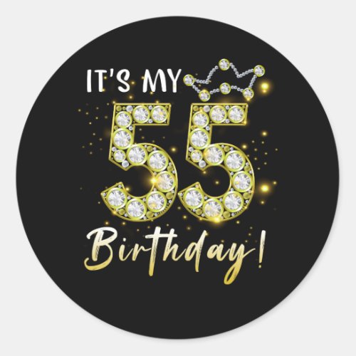 55 years old It_s my Birthday 55th Birthday Diamon Classic Round Sticker