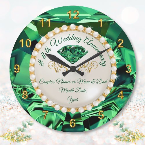 55th 35th or 20th Emerald Anniversary Gifts Clock