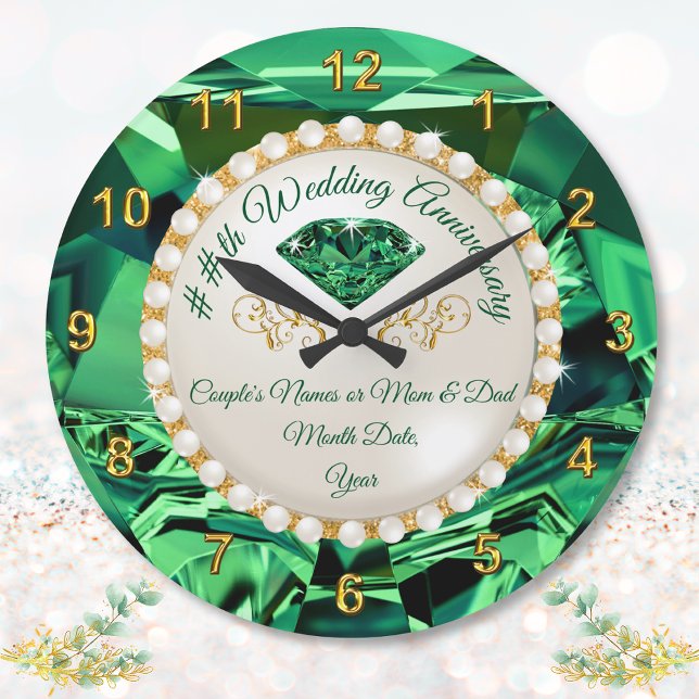 55th, 35th or 20th Emerald Anniversary Gifts Clock (55th wedding anniversary gift for parents. 55 year anniversary gift. Emerald anniversary gifts. )