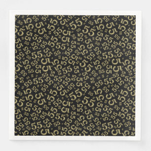 55th Age Random Number Pattern Black/Gold Paper Dinner Napkins