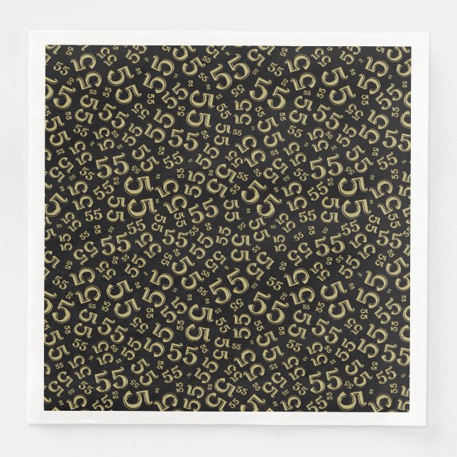 55th Age Random Number Pattern Black/Gold Paper Dinner Napkins (Front)