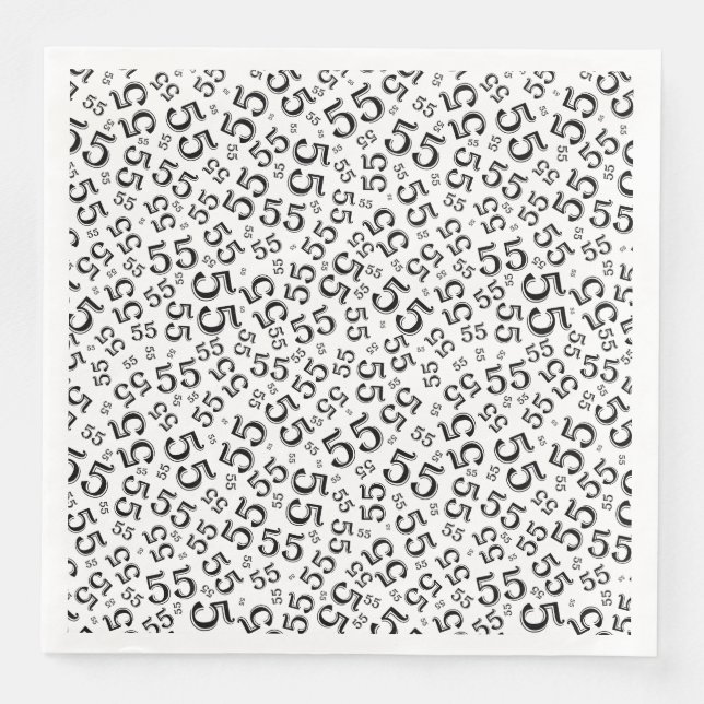 55th Age Random Number Pattern Black/White Paper Dinner Napkins (Front)