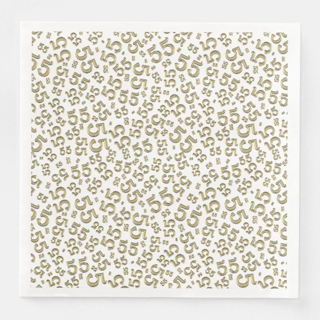 55th Age Random Number Pattern Gold/White Paper Dinner Napkins (Front)