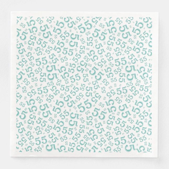 55th Age Random Number Pattern Teal/White Paper Dinner Napkins (Front)