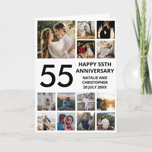 55th Anniversary 13 Photo Collage Black and White Card