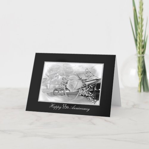 55th Anniversary champagne and roses Card