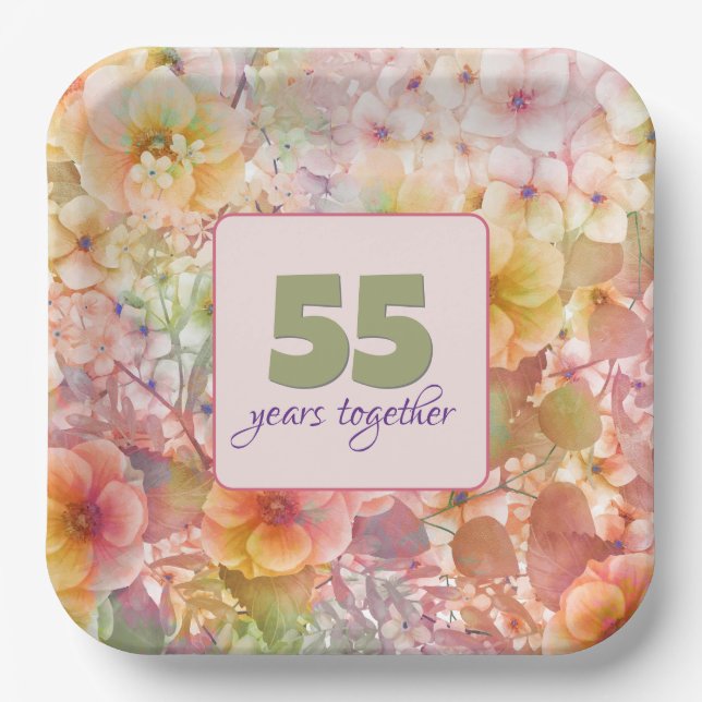 55th Anniversary Cosmos Floral Design  Paper Plates (Front)