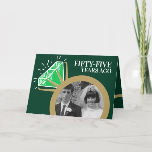 55th anniversary Emerald gold ring now then photo Card