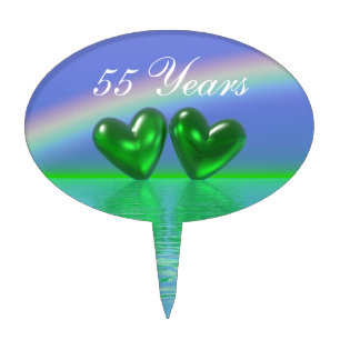 55th Anniversary Emerald Hearts Cake Topper