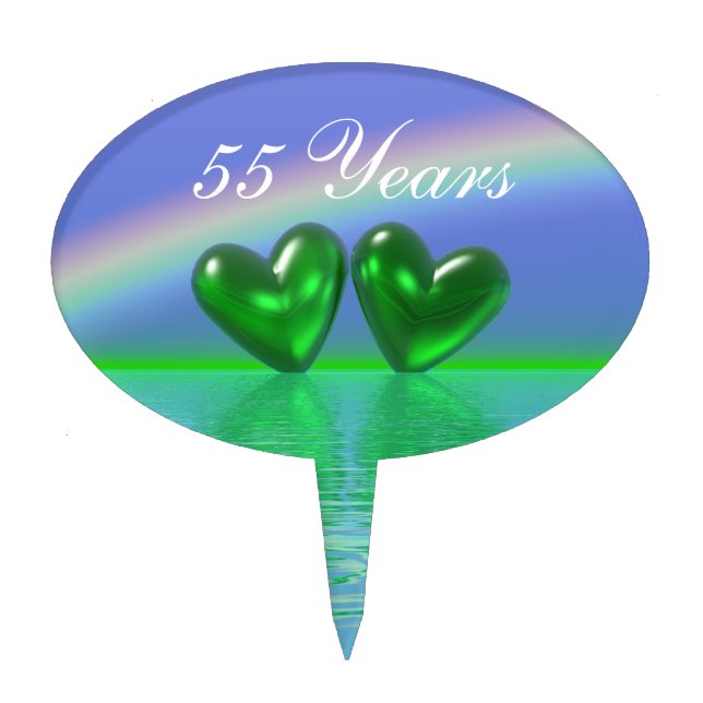 55th Anniversary Emerald Hearts Cake Topper (Front)