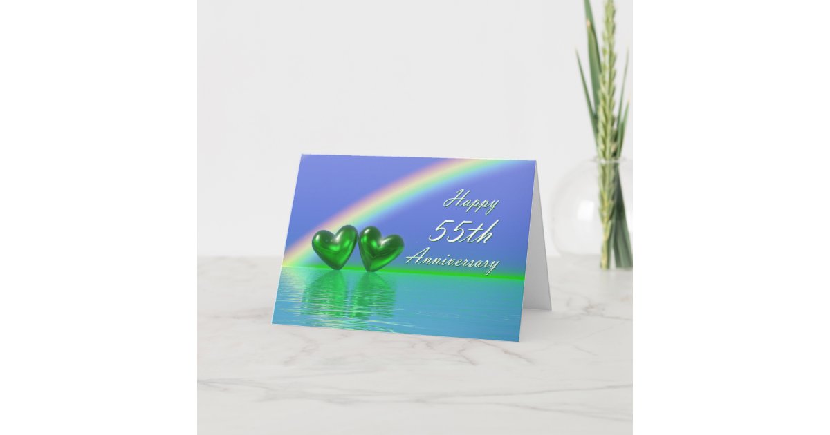 A vibrant emerald hearts card with a romantic design, ideal for a 55th anniversary greeting.